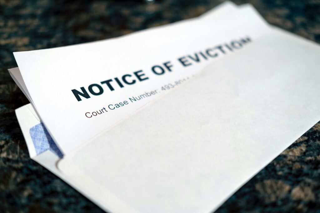 Eviction notice representing the start of a rental court case